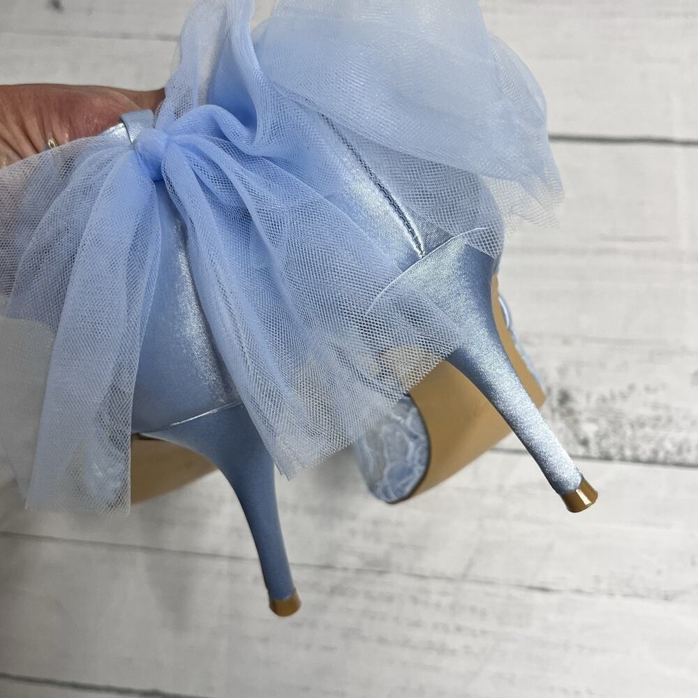 Coutgo Baby Blue Satin Lace High Heel Shoes size 9 Wedding Cocktail Formal Prom - Picture 11 of 14